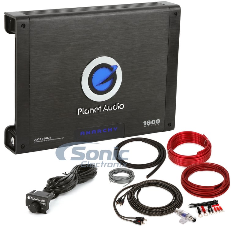 Planet Audio AC1600.4 4 Channel Amplifier w/ Complete 4 AWG Amp Kit Image 1
