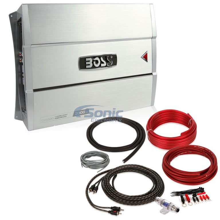 Boss CH4500 4 Channel Amplifier w/ Complete 4 AWG Amp Kit Image 1