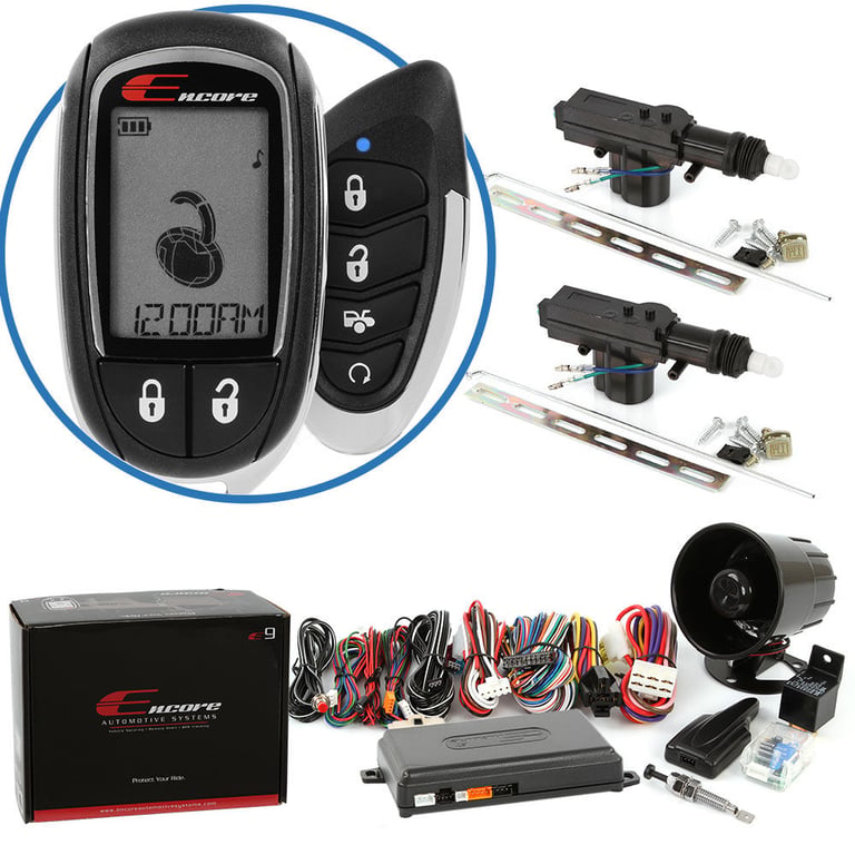 Encore E9 2-Way Remote Start Keyless Entry Car Alarm and 2-Door Power Lock Kit Image 1