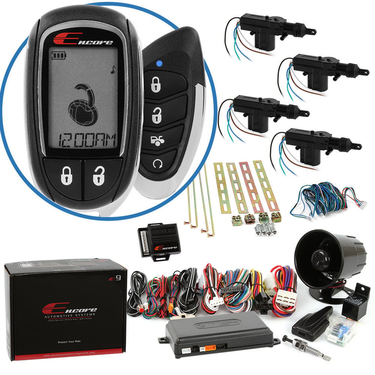 Encore E9 2-Way Remote Start Keyless Entry Car Alarm and 4-Door Power Lock Kit Image 1