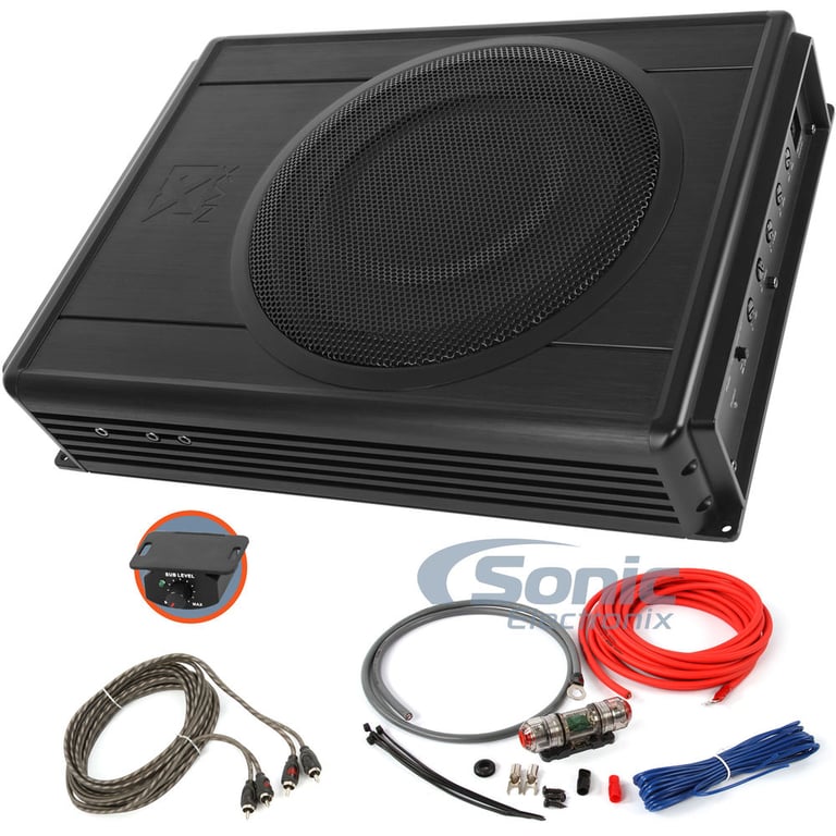 NVX QBUS8v2 8" Under Seat Powered Subwoofer Enclosure + Premium Amp Kit Image 1