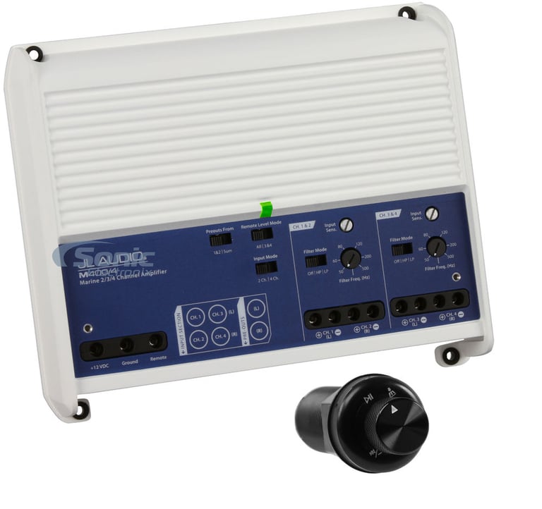 JL Audio 4-Channel Marine Amplifier with Bluetooth Receiver and Control Knob Image 1