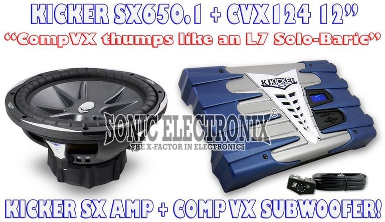 Kicker SX650.1 Amp + Kicker CVX12 12" Sub Combo Package Image 1