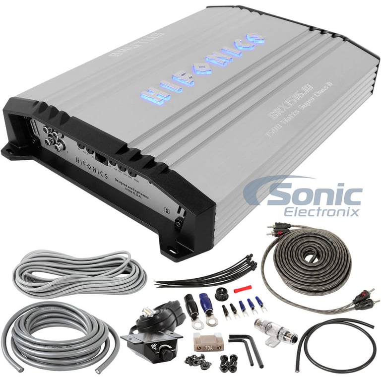 Hifonics Brutus BRX1516.1D + Complete 4 AWG Amp Kit Image 1