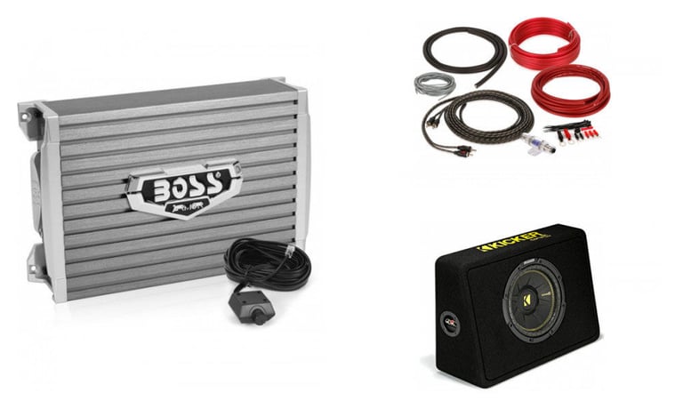 Kicker 44TCWC104 10" 600W Subwoofer + BOSS AR1500M 1500W Amp + Amp Kit Image 1