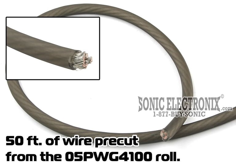 PRECUT 50 ft. - Kicker 4 AWG Gunmetal Gray Power/Ground Wire from 05PWG4100 Roll Image 1