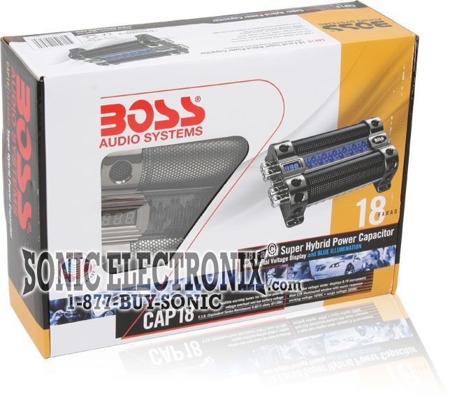 BOSS CAP18 18 Farad Digital Capacitor + 8 Ga Amp Kit Package Image 3