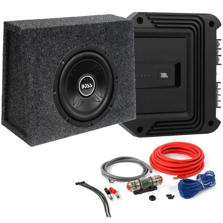Boss CXX8 600W 8" Subwoofer + JBL Amplifier + Atrend Box + Amp kit Package Image 1