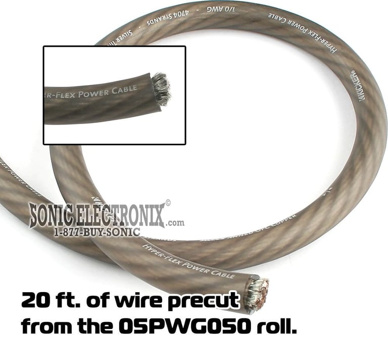 PRECUT 20 ft. - Kicker 0/1 AWG Gunmetal Gray Power/Ground Wire from 05PWG050 Roll Image 1