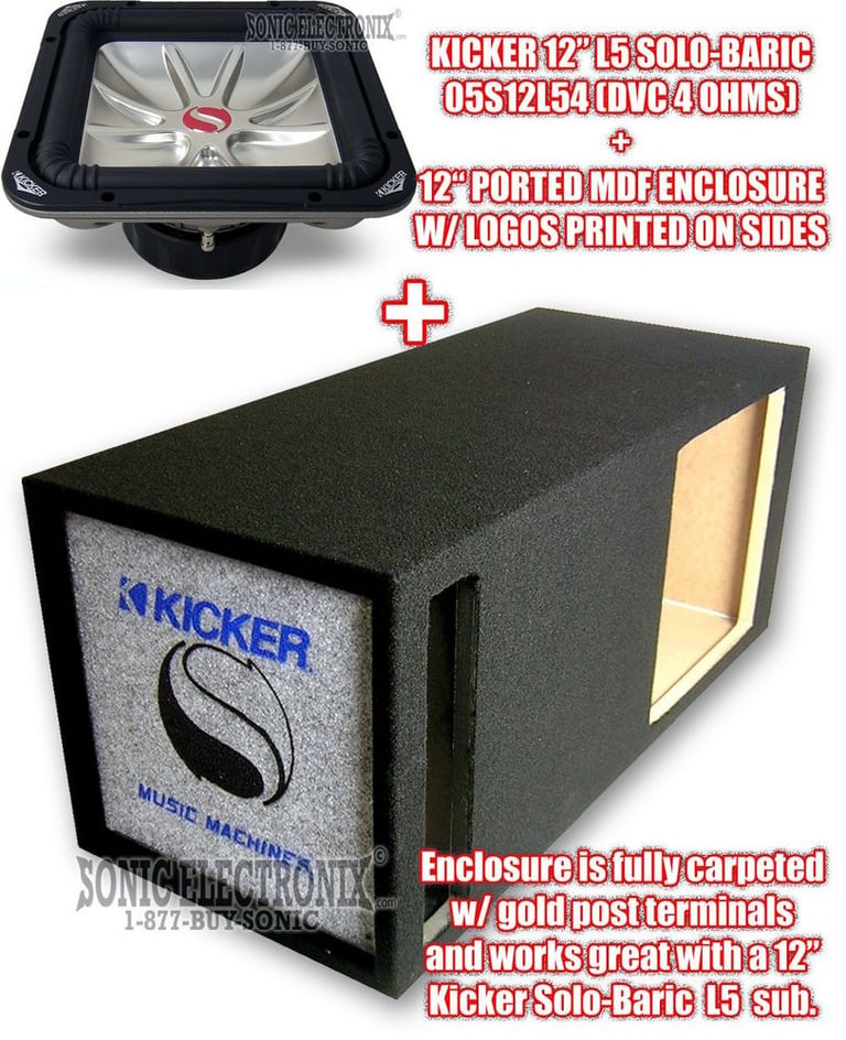Kicker 05S12L54 12" Solo-Baric L5 + Single Long Ported MDF Logo Enclosure Image 1