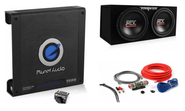 MTX TNE212D 12" 1200W Dual Loaded Car Subwoofers + Box + 1500W Amp + Amp Kit Image 1