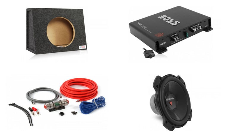 Kenwood 12 Inch 2000W 4 Ohm Subwoofer + Sealed Sub Box + Amplifier & Wire Kit Image 1
