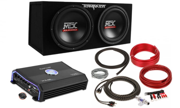 MTX TNE212D Dual 12" Car Subwoofers + Planet Audio 1500W Amp + Wiring Kit Image 1