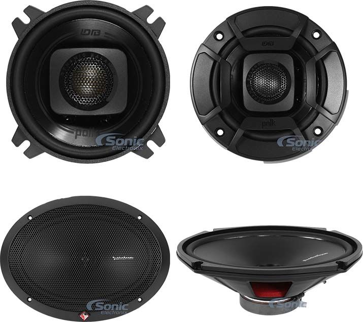 Polk DB402 4-Inch 135W 2-Way w/ Rockford Fosgate 6x9-Inch 130W 2-Way Speakers Image 1