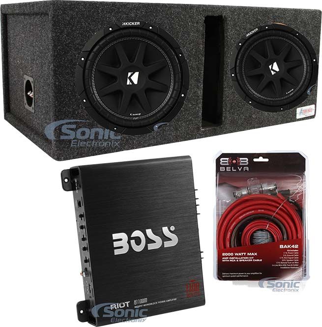 2) Kicker 43C104 10" 600 Watt Car Subwoofers + Box + 1100W Amp + Premium amp Kit Image 1