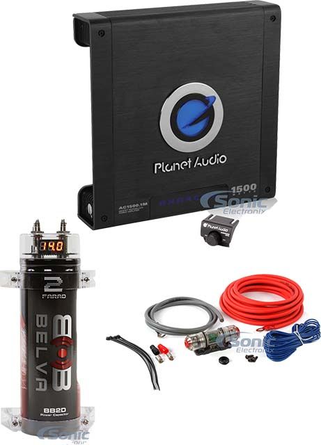 Planet Audio AC15001M 1500W Amplifier + 2.0 Capacitor and Premium Amp Kit Image 1