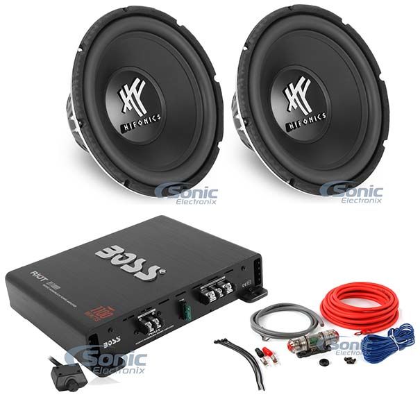 (2) Hifonics HFX12D4 12" 1600w DVC 4-Ohm Car Subwoofers + Boss R1100M + Amp kit Image 1