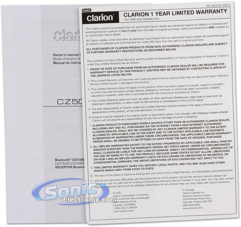 Clarion CZ500 Image 9