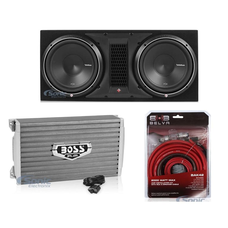 Rockford Fosgate P2-2X12 12" 1600W Subwoofer Sub Enclosure+Amp+ Free Amp Kit Image 1