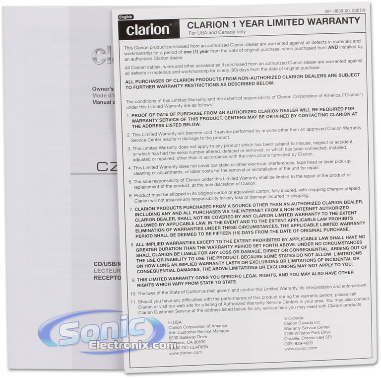 Clarion CZ300 Image 8