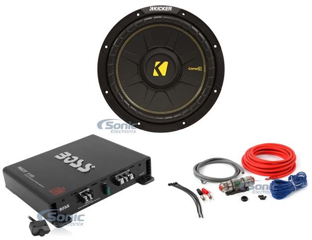 KICKER 44CWCS124 Subwoofer + Boss R1100M Amplifier + Free Belva Amp Kit Image 1