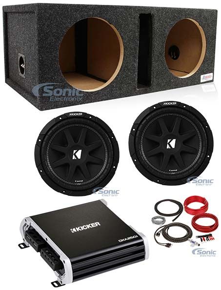 (2) Kicker Comp C104 (43C104) + Vented Enclosure + Amplifier & Amp Kit Image 1