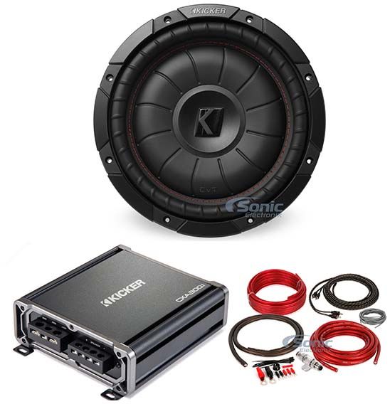 Kicker 43CVT102 COMPVT 10" 800w Shallow Car Subwoofer+Mono Amplifier + Amp Kit Image 1
