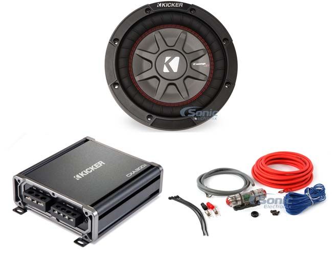 Kicker CompRT CWRT81 (43CWRT81) + Kicker 46CXA400.1 Amp + Free Amp Kit Image 1