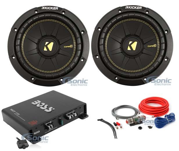 (2) Kicker CompC CWCD84 (44CWCD84) + Boss 1100M Amplifier + Free Amp Kit Image 1