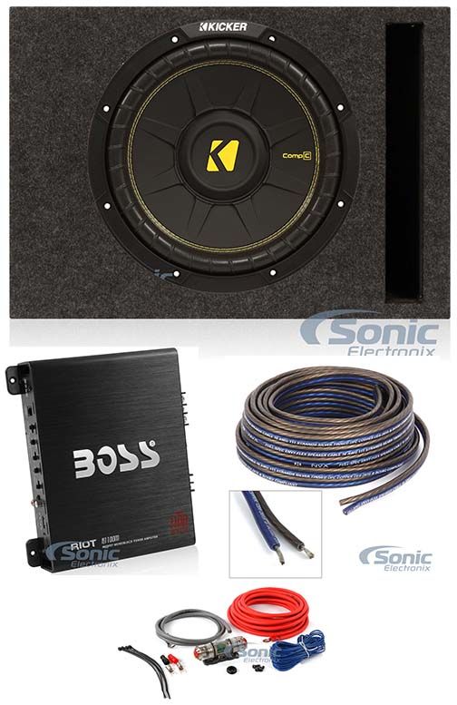 KICKER 44CWCS124 12" Subwoofer+Boss R110M Amp+Ported Enclosure + Free Amp Kit Image 1