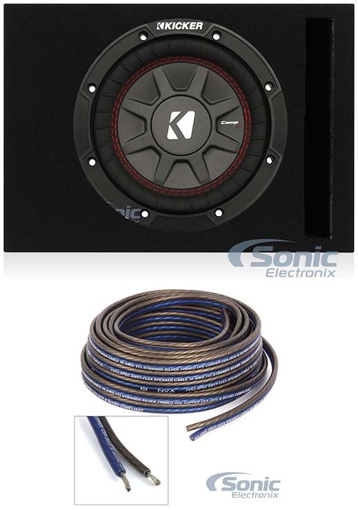Kicker 43CWRT102 10" Subwoofer + Single 10" Vented Car Sub Box + Speaker Wire Image 1