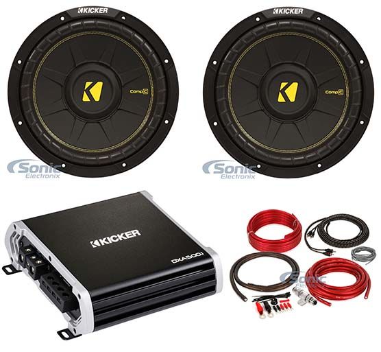 (2) KICKER 44CWCS124 CompC 12" 1200 Watt Car Subwoofers+Mono Amplifier+Amp Kit Image 1