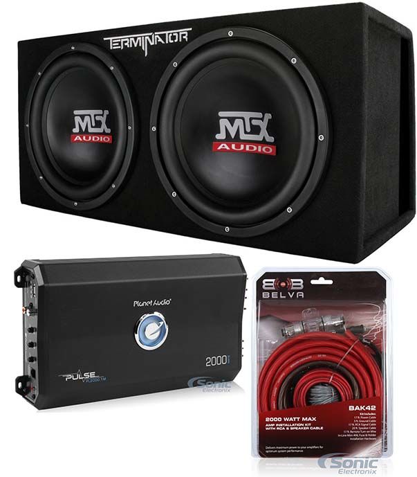 MTX TNE212DV 12" 2000W Dual Loaded Car Subwoofers + Box + Amp +Premium amp Kit Image 1