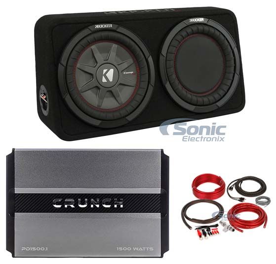 Kicker 43TCWRT104 10" Shallow Car Subwoofer In Slim Sub Box+Amplifier+Amp Kit Image 1