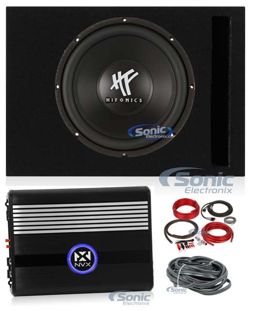 Hifonics HFX12D4 12" 800w Car Subwoofer+Vented Sub Box+Mono Amplifier+Amp Kit Image 1