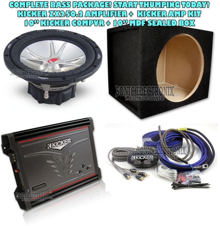 Kicker CVR 10" Combo: ZX250.2 + CVR102 + 10" MDF Sealed Box + CK8 Amp Kit Image 1