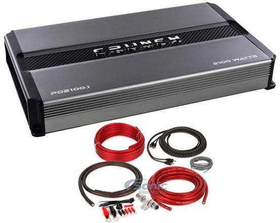 Crunch Power Drive 2100W Mono Class A/B Car Audio Amplifier + 4 Gauge Amp Kit Image 1
