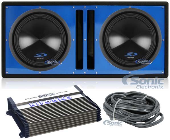 2) Alpine Type-S SWS-12D4 12" 1500w Subwoofers+Vented Box+Hifonics Amplifier+Kit Image 1