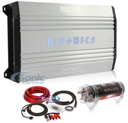 Hifonics Brutus BRX2416.1D 2400W RMS Amp + 0 Gauge Amp Kit + 2 Farad Capacitor Image 1