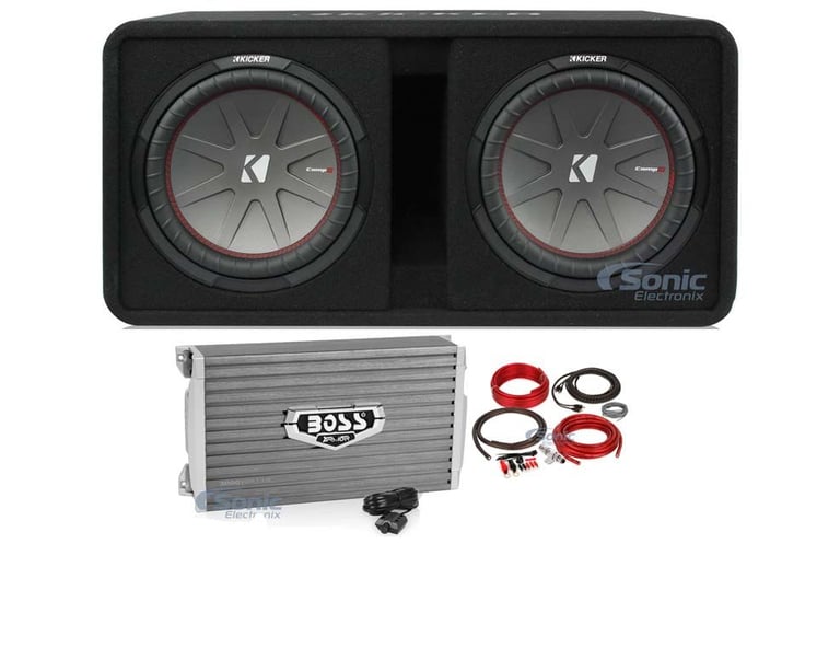 Kicker CompR DCWR122 + 3000W Amplifier + Amp Kit Package Image 1