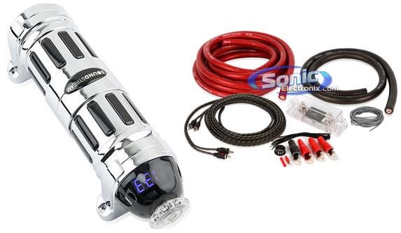 Soundstream Scx-4 4 Farad Car Audio Capacitor + Complete 0 Gauge Wire Kit W/ RCA Image 1