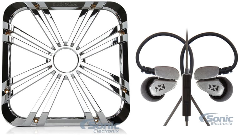 Kicker 11L712GLCR 12" Chrome Grille w/LED 4 Solo Baric 11S12L7 Subwoofer+Earbuds Image 1