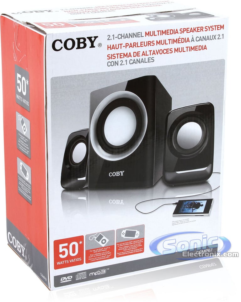 Coby CSMP67 (CS-MP67) 50-Watt High Performance 2.1 MP3 Speakers Image 7