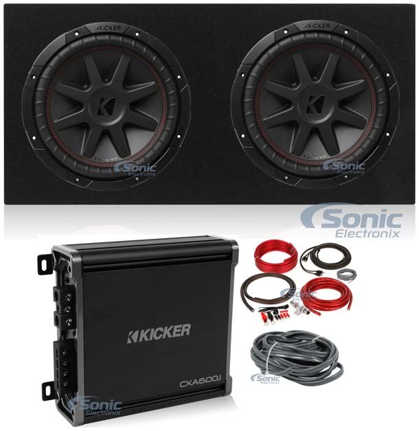 2) Kicker 43CVR122 COMPVR 12" 1600W Subwoofers+Sealed Box+Mono Amplifier+Amp Kit Image 1