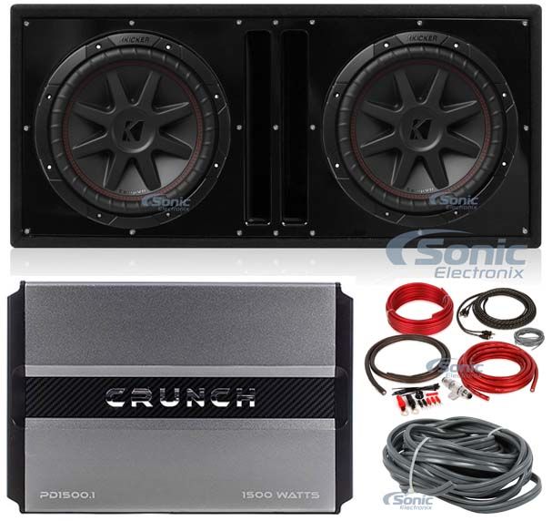 2) Kicker 43CVR124 COMPVR 1600W 12" Subwoofers+Vented Box+Mono Amplifier+Amp Kit Image 1