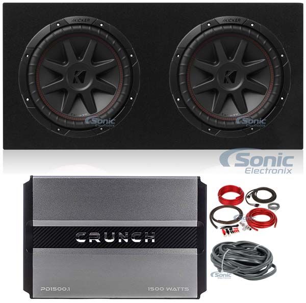 2) Kicker 43CVR124 COMPVR 1600W 12" Subwoofers+Sealed Box+Mono Amplifier+Amp Kit Image 1