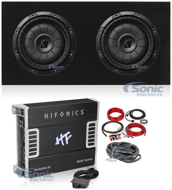 2) Kicker 43CVT104 COMPVT 10" 1600W Slim Subwoofers+Sealed Box+Amplifier+Amp Kit Image 1