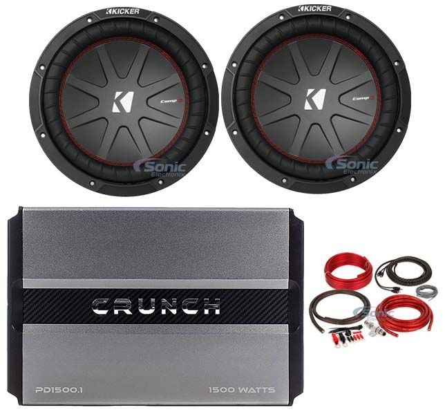 (2) Kicker 43CWR102 COMPR10 10" 1600 Watt Subwoofers+Mono Amplifier+Amp Kit Image 1