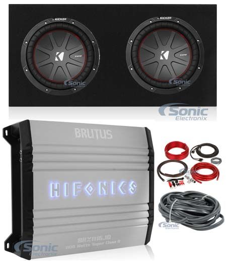 2 Kicker 43CWR104 COMPR10 10" 1600W Subwoofers+Sealed Box+Mono Amplifier+Amp Kit Image 1