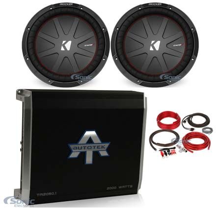(2) Kicker 43CWR122 COMPR12 12" 2000 Watt Car Subwoofers+Mono Amplifier+Amp Kit Image 1